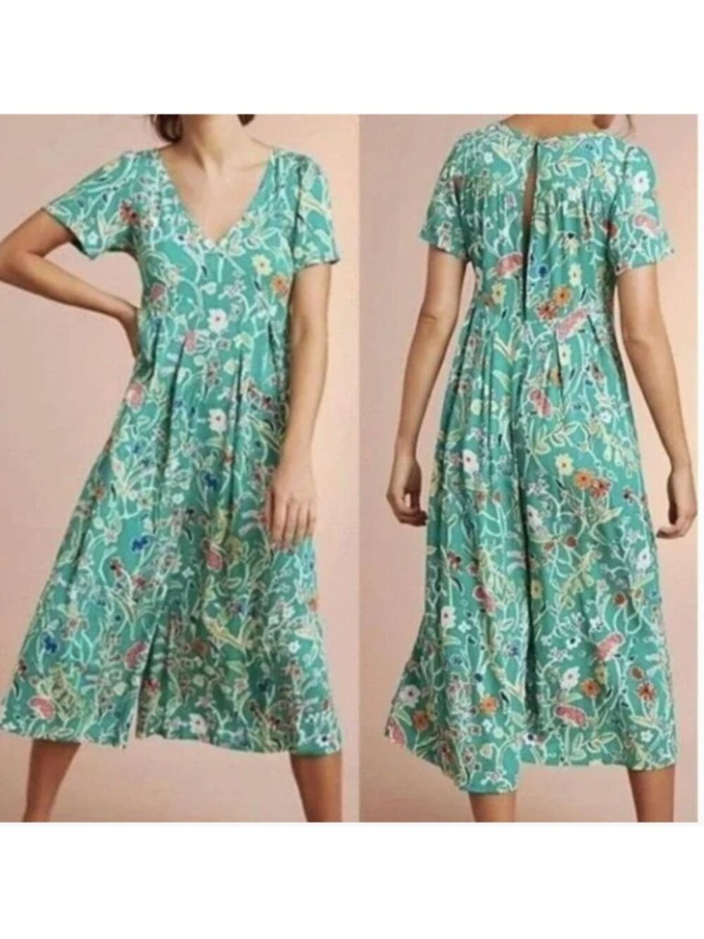 FLOREAT by Anthropologie  Green Relaxed Yardley Sleep Jumpsuit Size Large